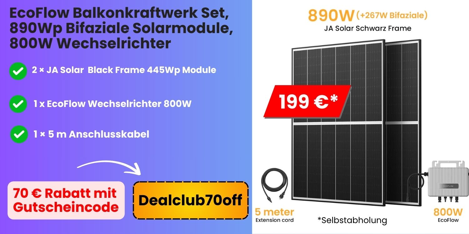 EcoFlow Balkonkraftwerk Set, 880/890Wp Bifaziale Solarmodule, 800W Wechselrichter