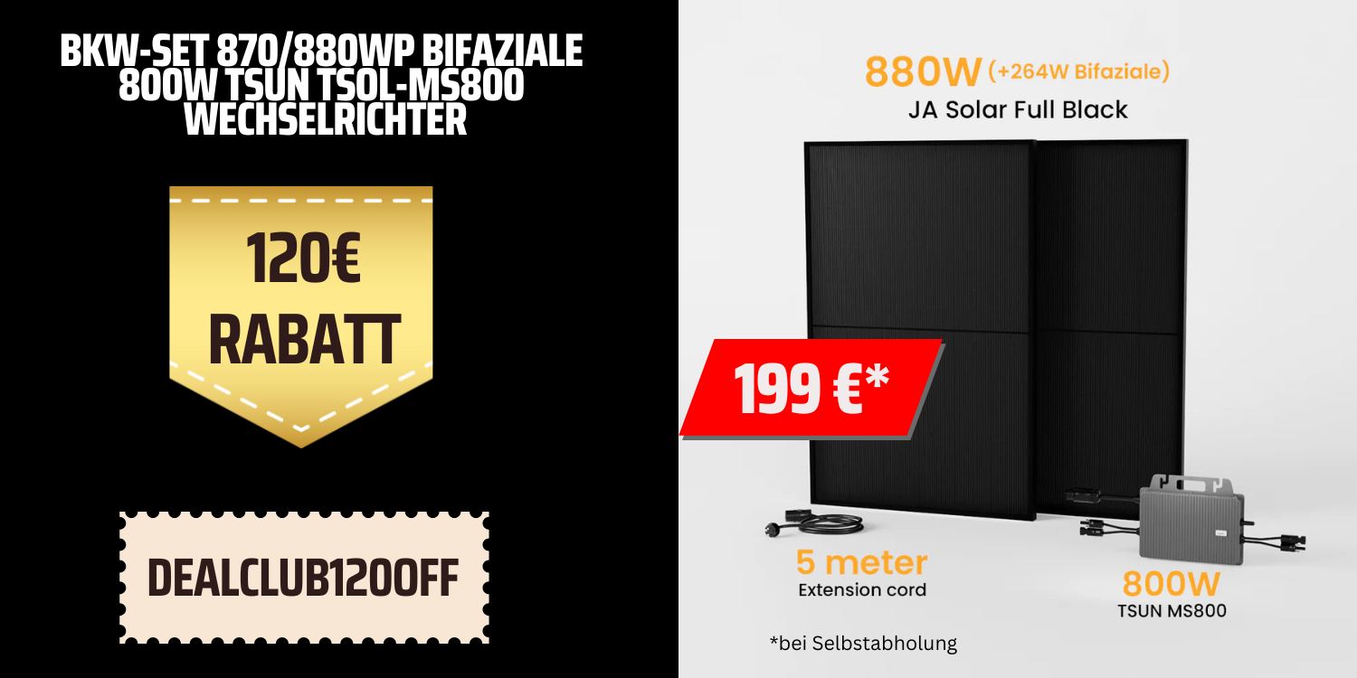 Basic Balkonkraftwerk Set, 870/880Wp Bifaziale Solaranlage, 800W TSUN TSOL-MS800 Wechselrichter, JA Solar Solarmodul deal