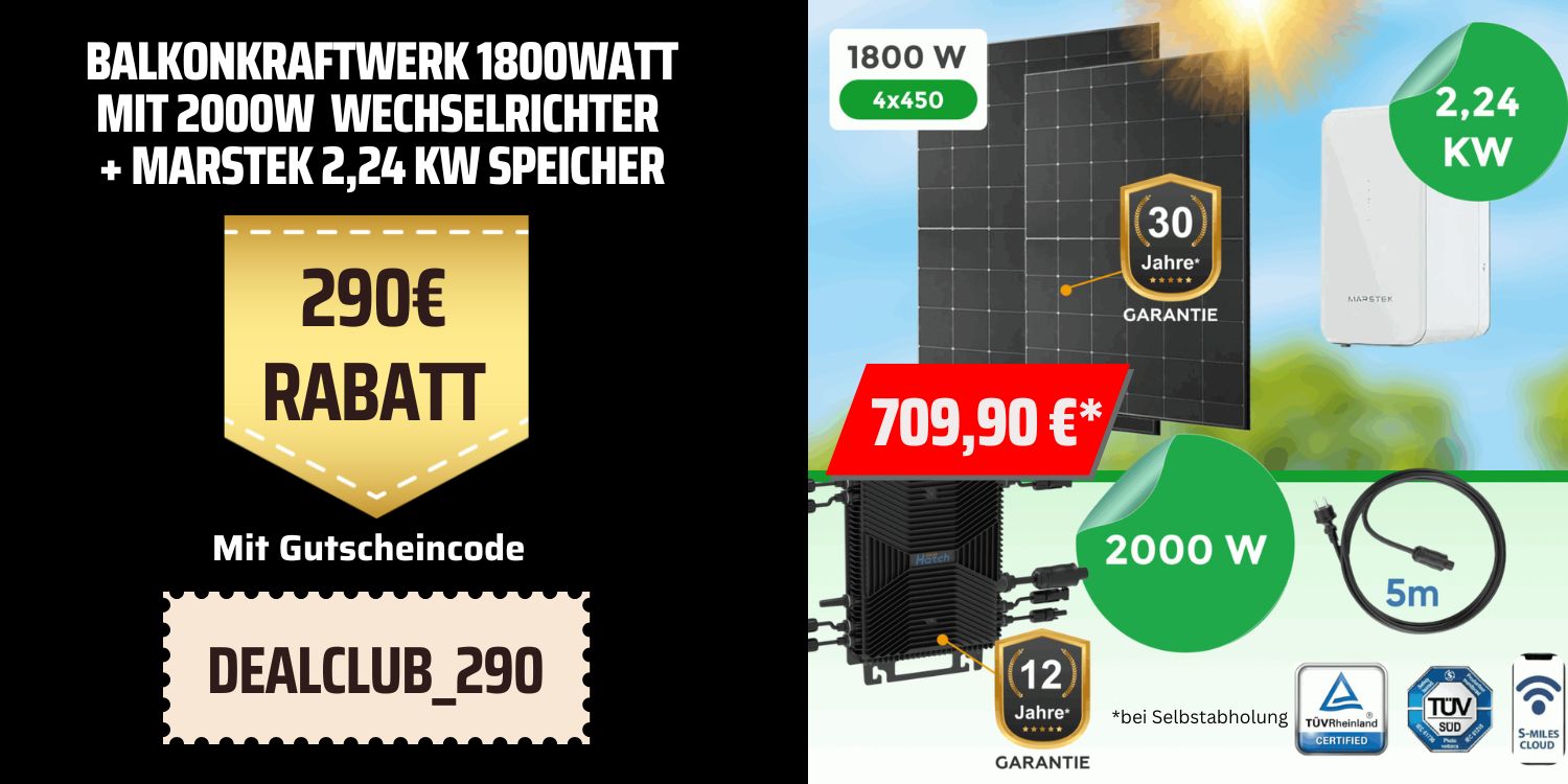 Balkonkraftwerk 1800W mit 2000W Wechselrichter & 2,24 kWh Speicher