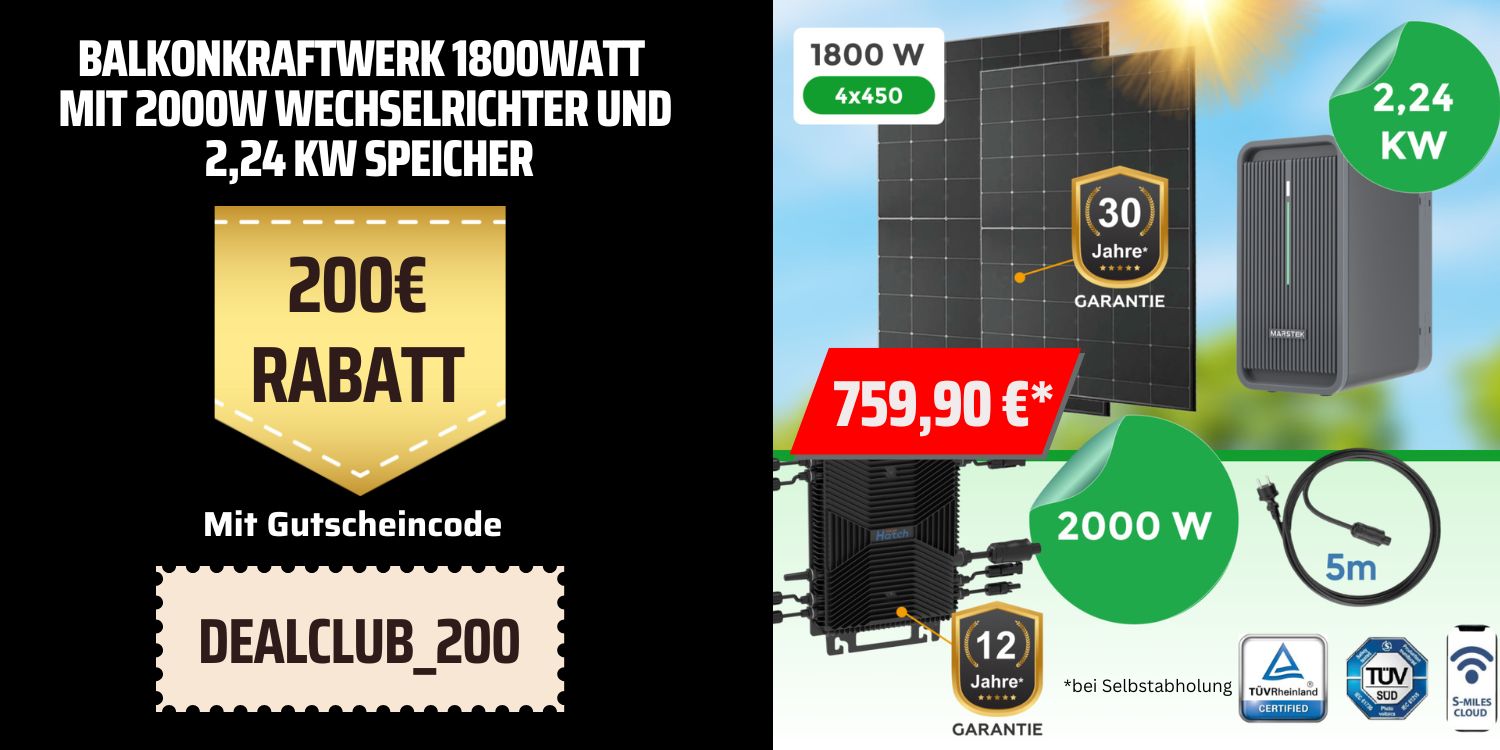 Balkonkraftwerk 1800Watt mit 2000W Wechselrichter und 2,24 kW Speicher