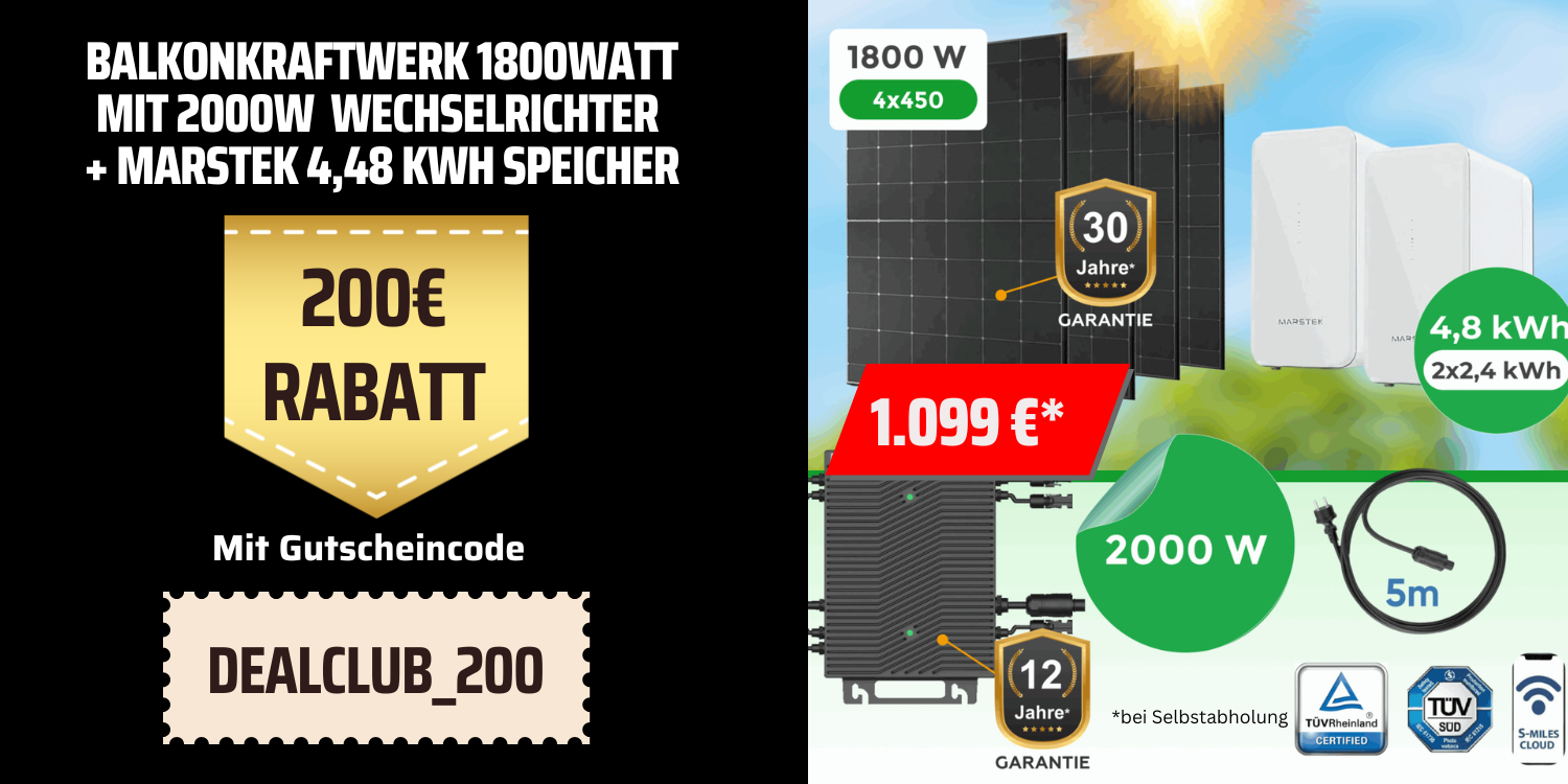 HOOOOT: Mini Kraftwerk 1800Watt mit 2000W Wechselrichter und  2× Marstek B2500-D Speicher (je 2,24 kWh)