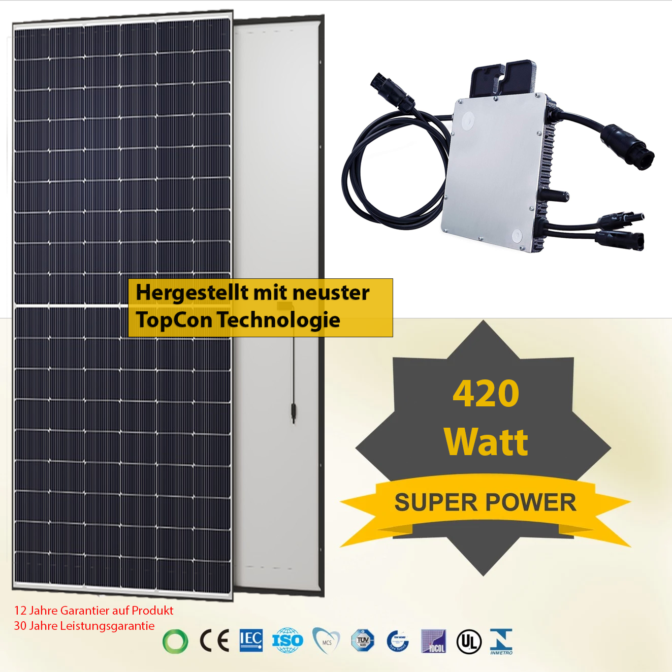 Balkonkraftwerk 420 W Black Frame Solar Modul und 400W Hoymiles  Wechselrichter HM 400W. Kostenlos und schnell geliefert.