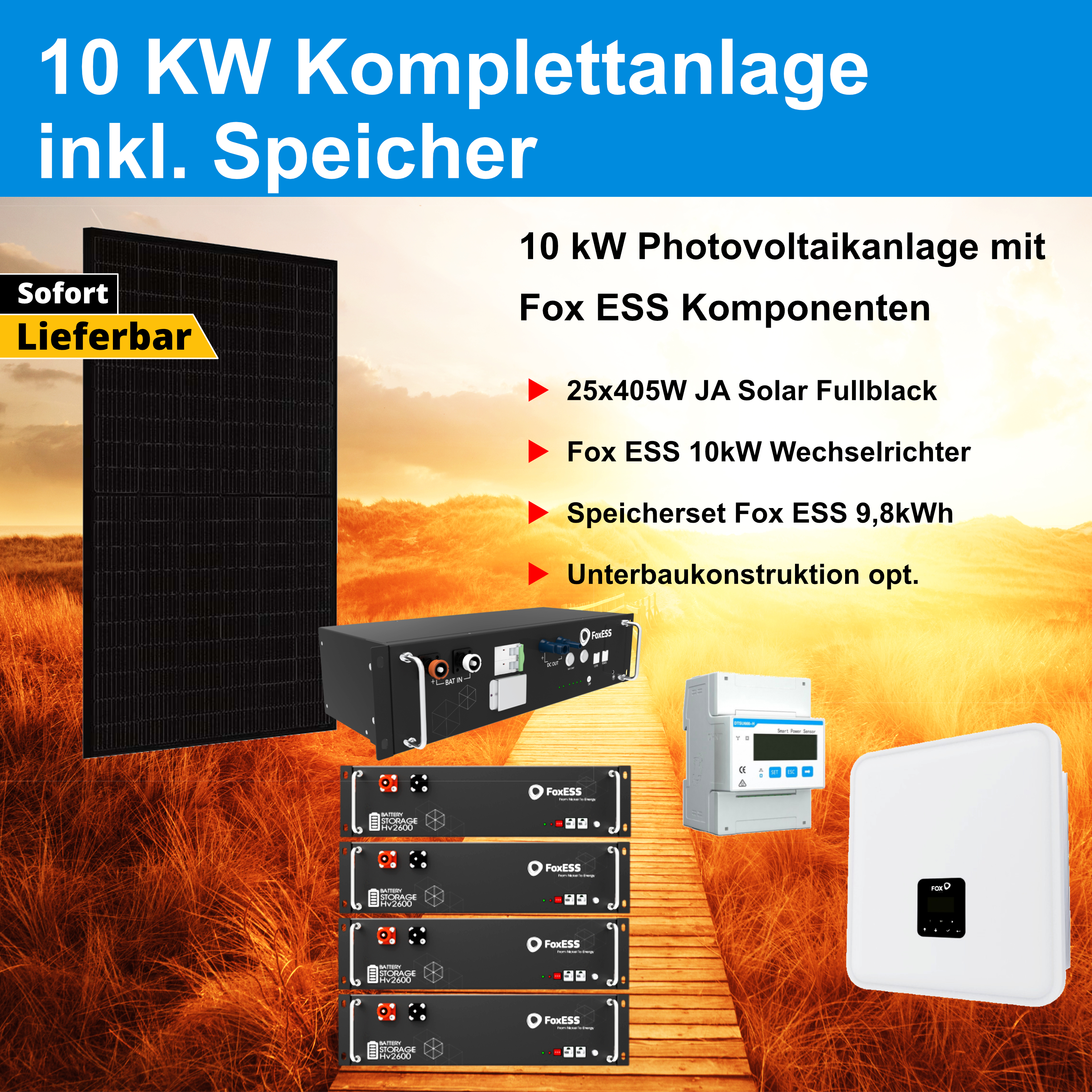 Elektronik :: Knaller: 10,125 kW Photovoltaik Komplettanlage-Set mit  25x405W JA Solar Panel Full-Black, 10kW FoX ESS Hybrid Wechselrichter +  9,92 kWh Fox ESS Batteriespeicher Mira HV25