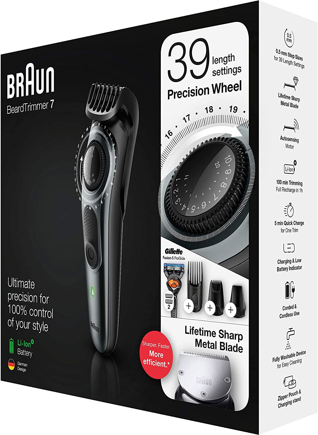 Drogerie :: Braun Barttrimmer/Haarschneider Herren,  Trimmer/Haarschneidemaschine, inkl. 4 Aufsätze & Rasierer, 39  Längeneinstellungen, BT7240, schwarz/grau-metallic