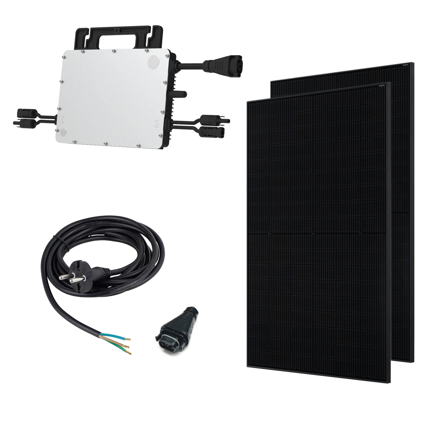 Black 810Wp + :: AC 800W Anlage Solar Wechselrichter Hoymiles Hotdeals + Photovoltaik Ja-Solar 800 405W / Adapter-Stecker HMS-800W 2x Balkonkraftwerk Full Komplett