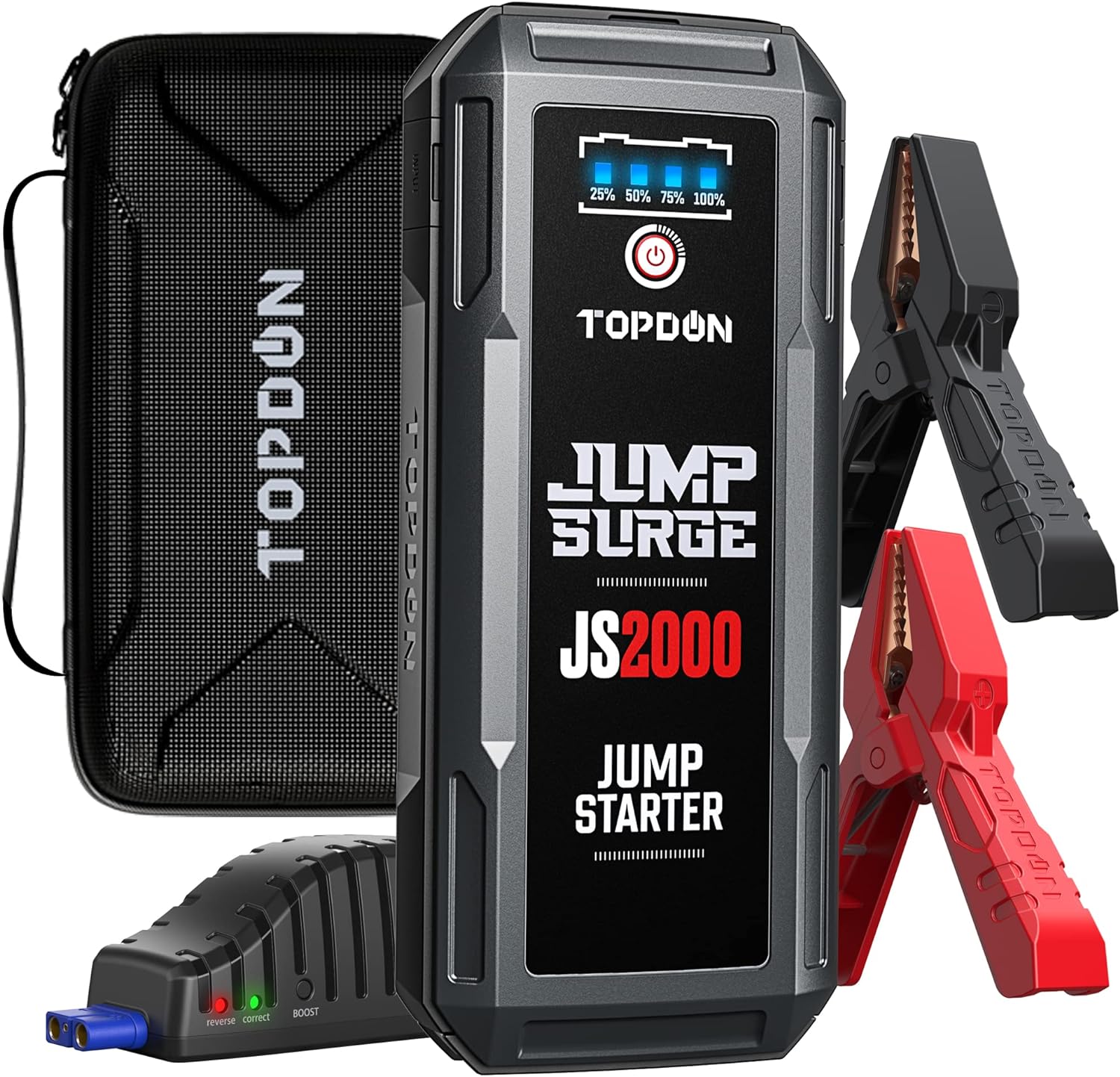 TOPDON JS2000 Auto Starthilfegerät, 16000mAh Tragbares Starthilfe Powerbank  für bis zu 8L Benzin/6L Dieselmotoren, 12V KFZ Batterie Booster Pack Jump