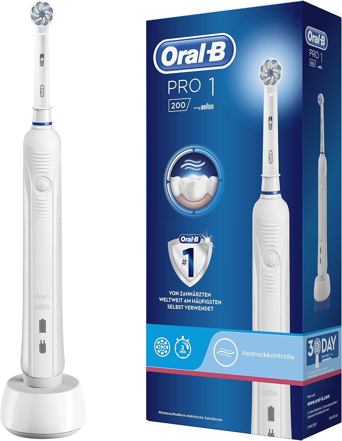 Hotdeals :: Lagerräumung :: Oral-B PRO 1 200 Elektrische  Zahnbürste/Electric Toothbrush für eine gründliche Zahnreinigung, 3  Putzprogamme, Drucksensor & Timer, 1 Sensitive Clean Aufsteckbürste,  Geschenk Mann/Frau, weiß 2er set