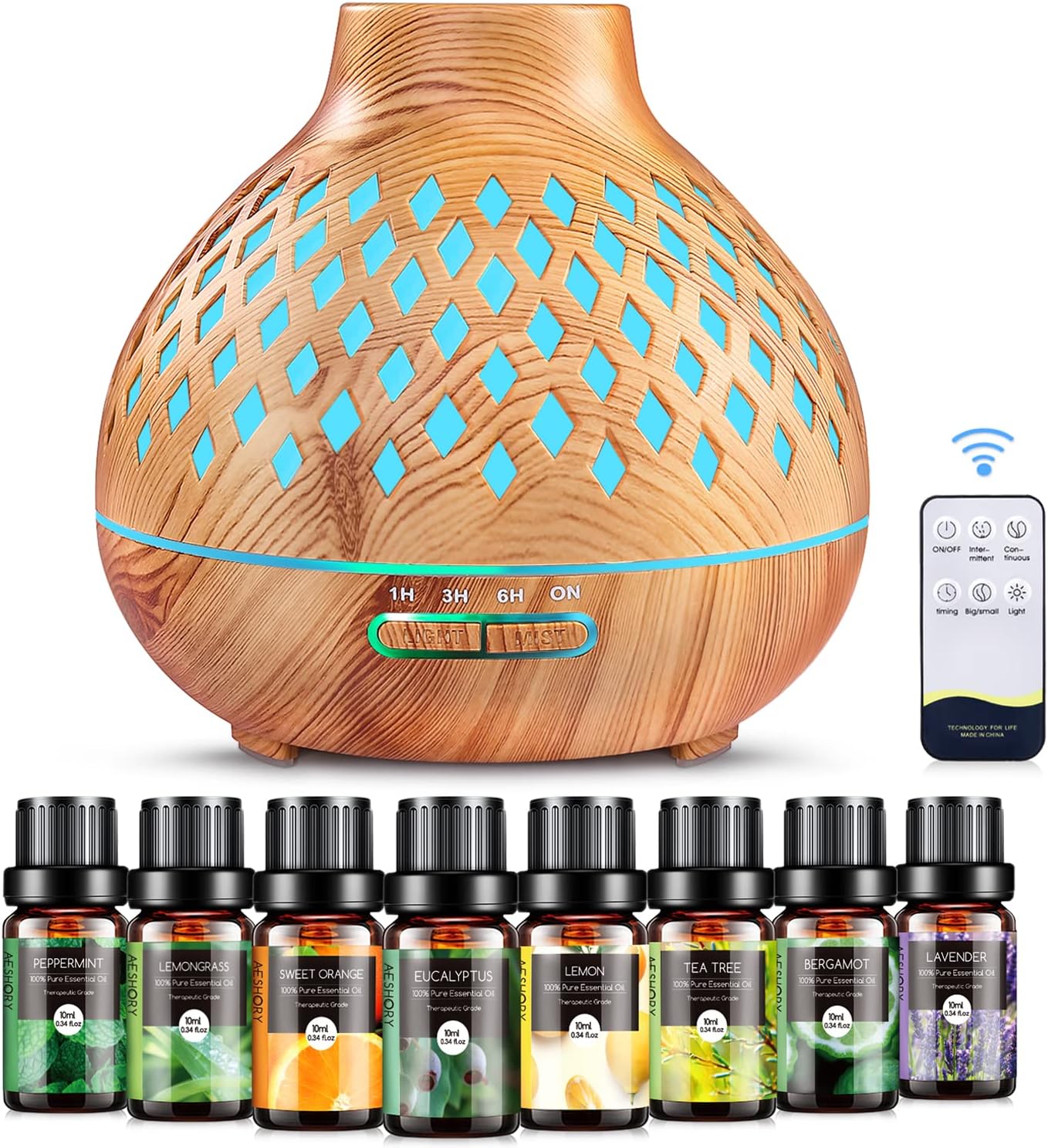 Hotdeals :: 400ml Aroma Diffuser mit 8 * 10ml Ätherische Öle Set