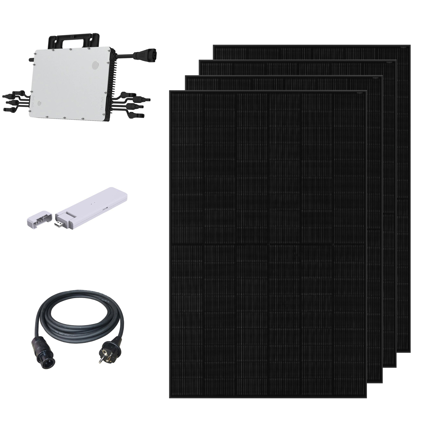 SolarDeals :: Balkonkraftwerk 1600W 4x JaSolar 405W Full Black + Hoymiles  HMS-1600 Wechselrichter + DTU + AC Adapter-Stecker Solar Photovoltaik  Anlage 1600 / 1620Wp Komplett