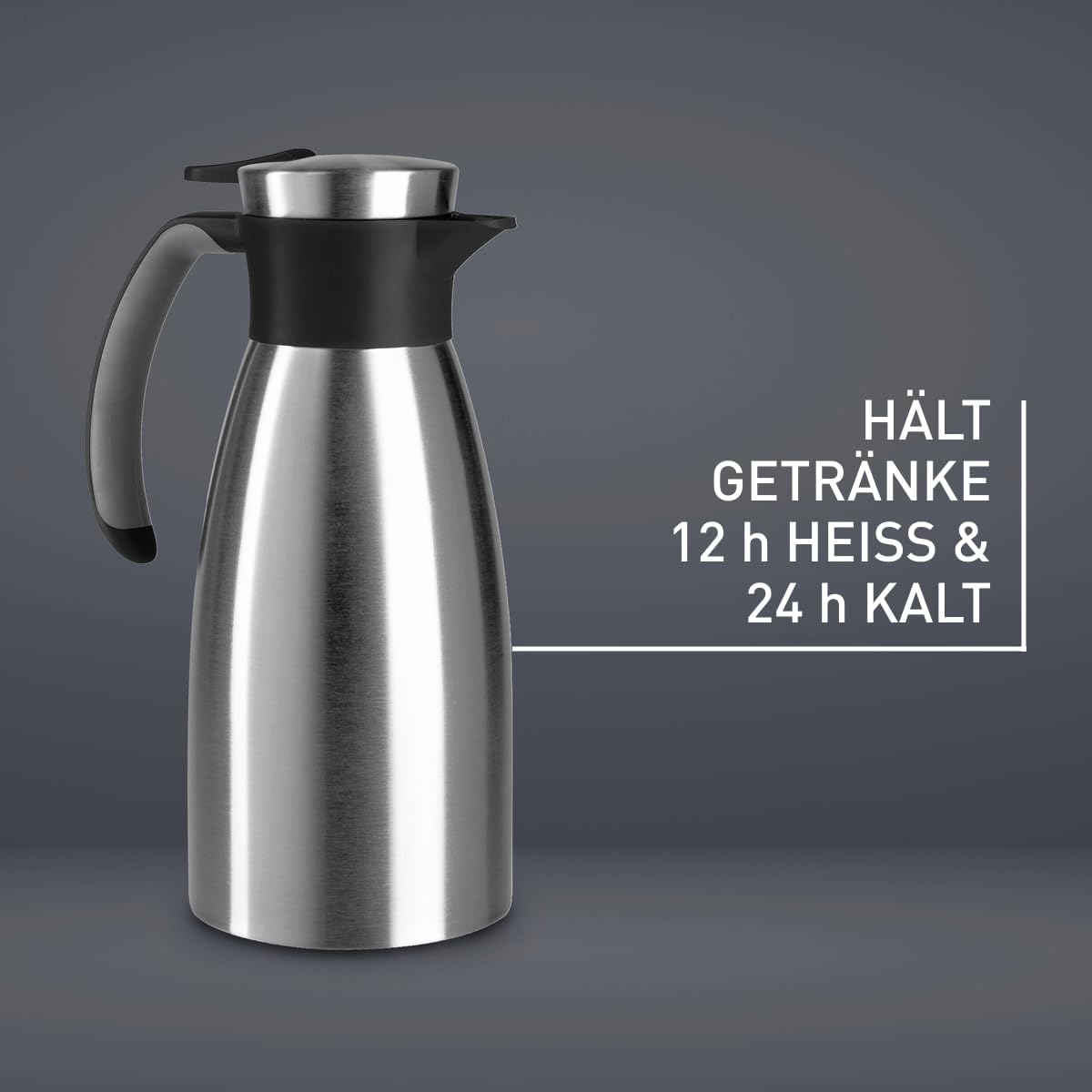 :: Hotdeals Quick Tip Isolierkanne Soft Grip Edelstahl/Schwarz, Emsa 1,5L