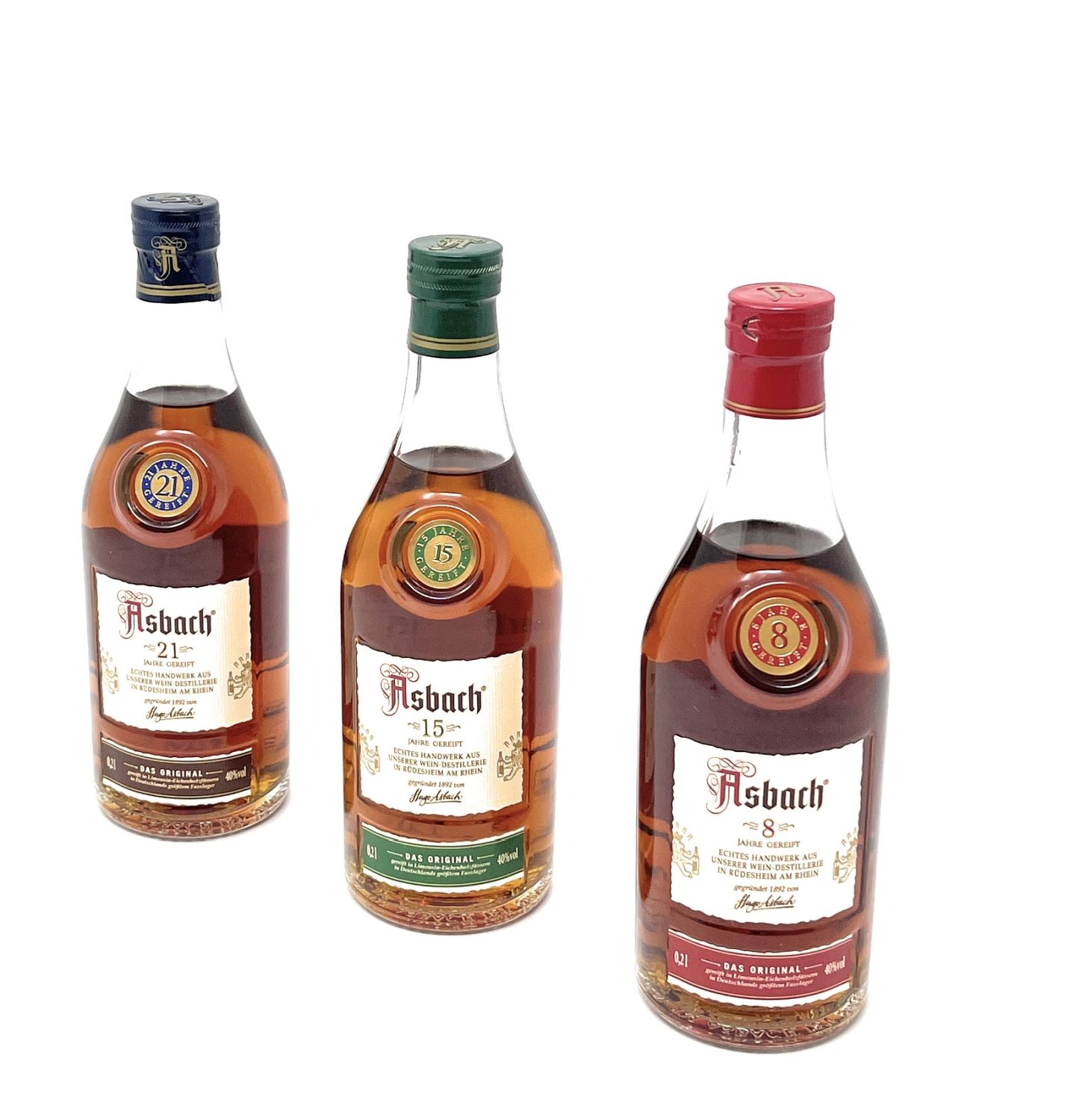 Lebensmittel :: Spirituosen :: Asbach Cellarmaster's Collection 3 x 0,2l 8,  15 & 21 Jahre Alkohol 40% vol.; 61,65 € /l