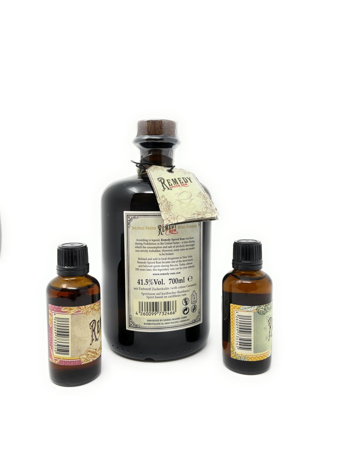 Lebensmittel :: Spirituosen :: Remedy Spiced Rum Set 1x 0,7 l 2x 0,05 l  Alkohol 34-41,5% vol. 31,24 € / l